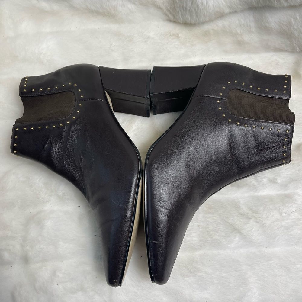 Stefani leather dark brown ankle boots slip on gold tone studs accent si… - Picture 5 of 9